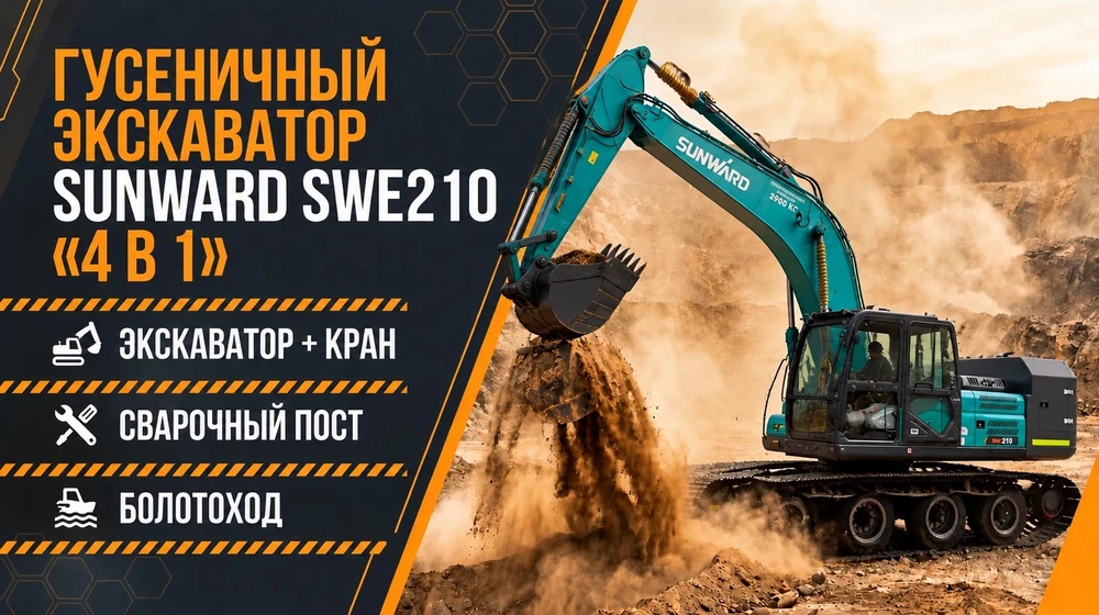 SUNWARD SWE210 «4 в 1»: экскаватор + кран + сварочный пост + болотоход